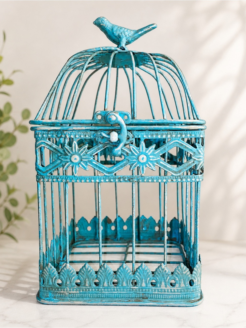 Turquoise Decorative Metal Birdcage Accent